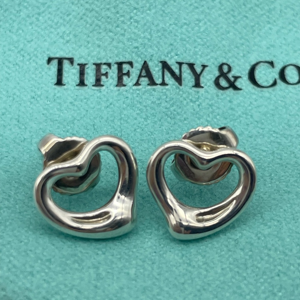 Tiffany and Co Silver 925 Open Heart Small Pierced Earrings - Picture 1 of 3